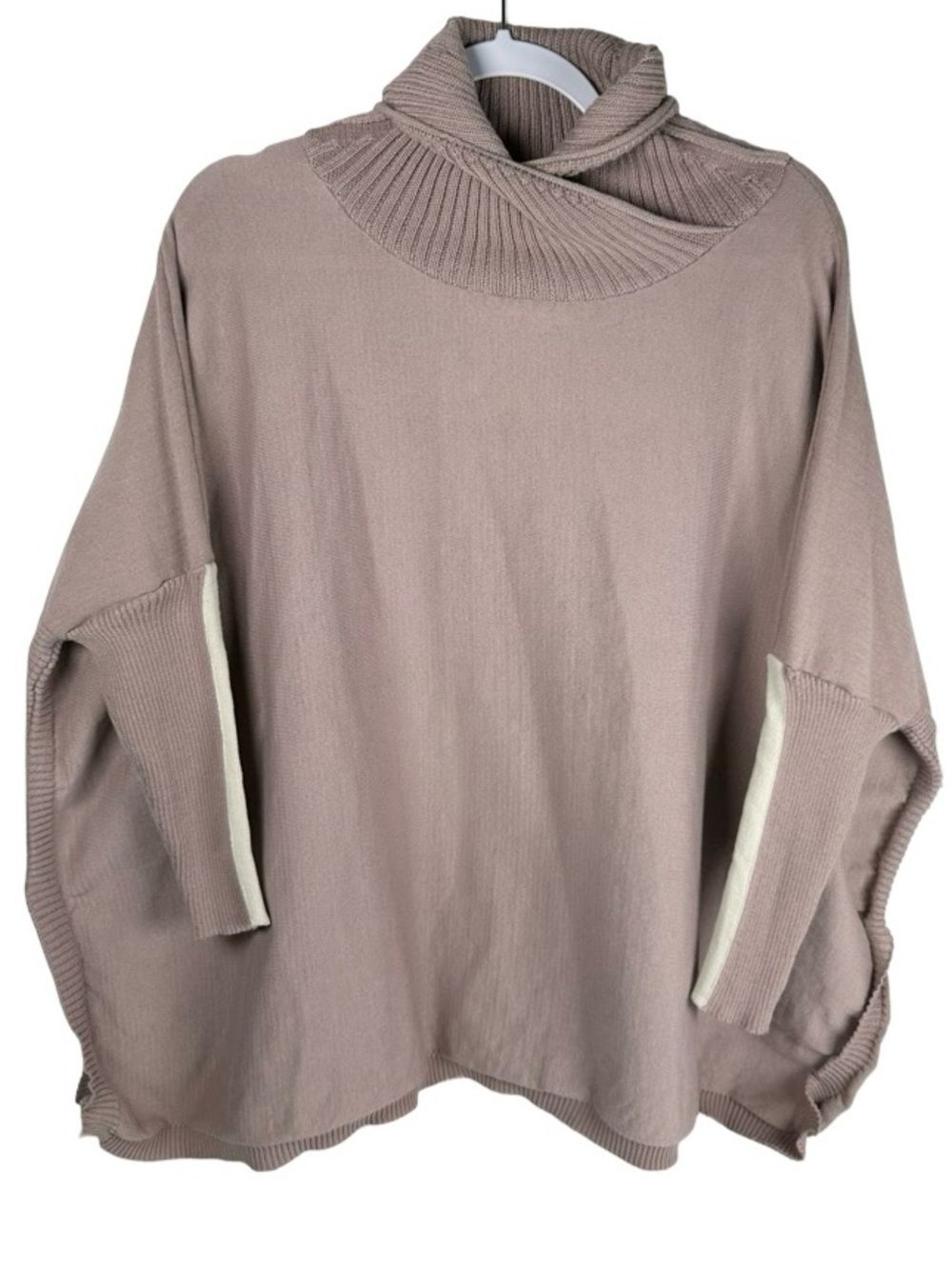 Mersea Newport rose Taupe Mushroom Knit Turtleneck poncho Sweater One Size